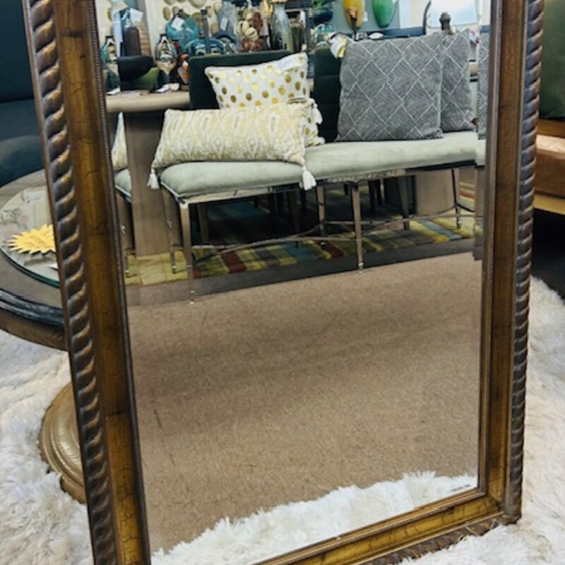 Rope Trim Mirror
Bronze Crackled Gold Frame
Size: 43x30H
Can Be Hung Vertical or Horizontal