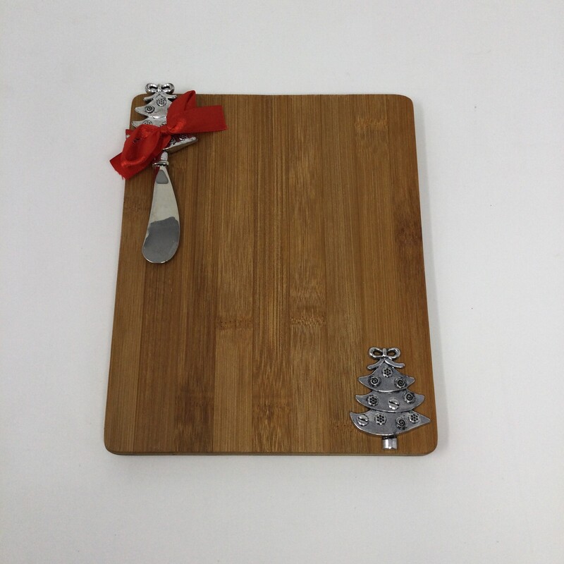 Christmas Serving Board & Spreader,
Wood/Silver,
Size: 9 X 7 In