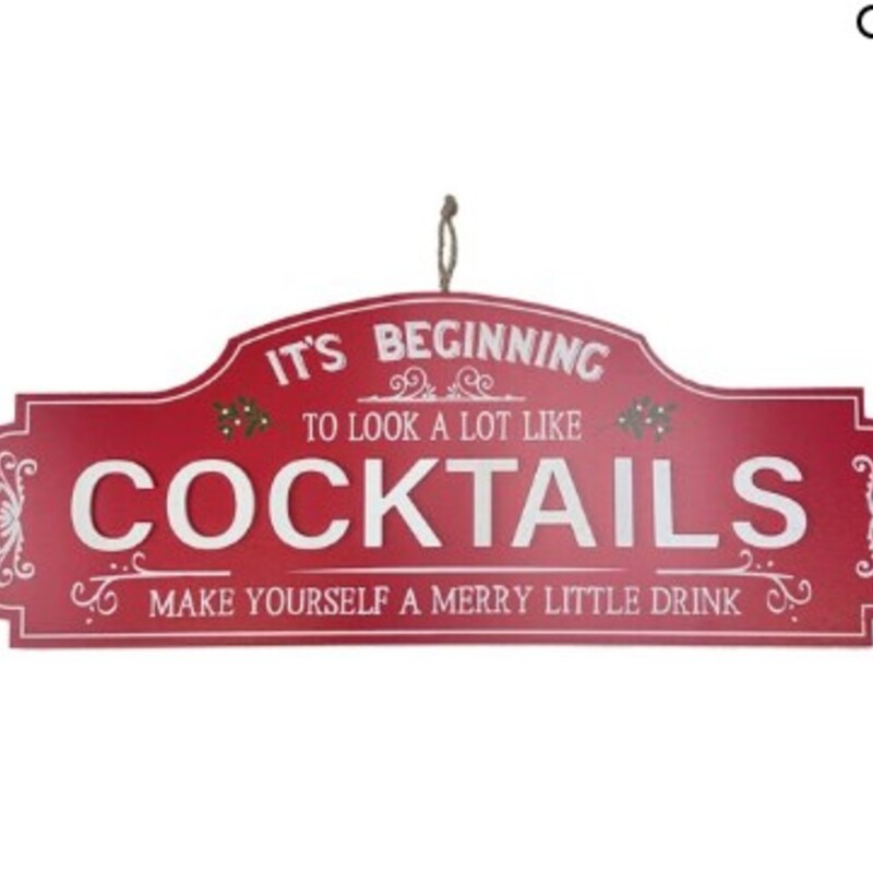 Beginning To Look Like Cocktails Wall Plaque
Red White Green
Size: 28x10H