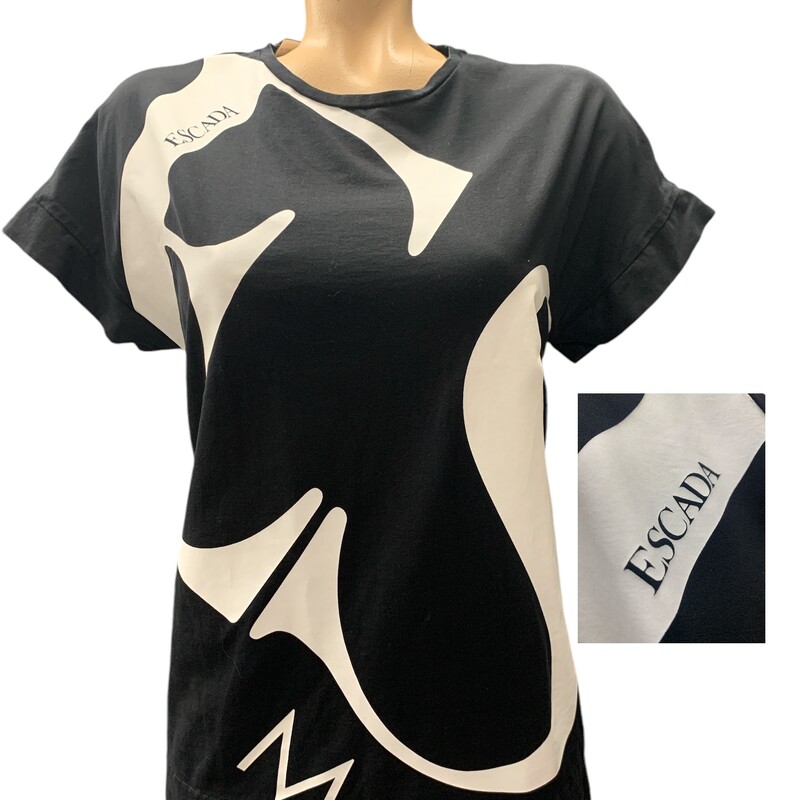 Escada Tshirts, Blk/whit, Size: S