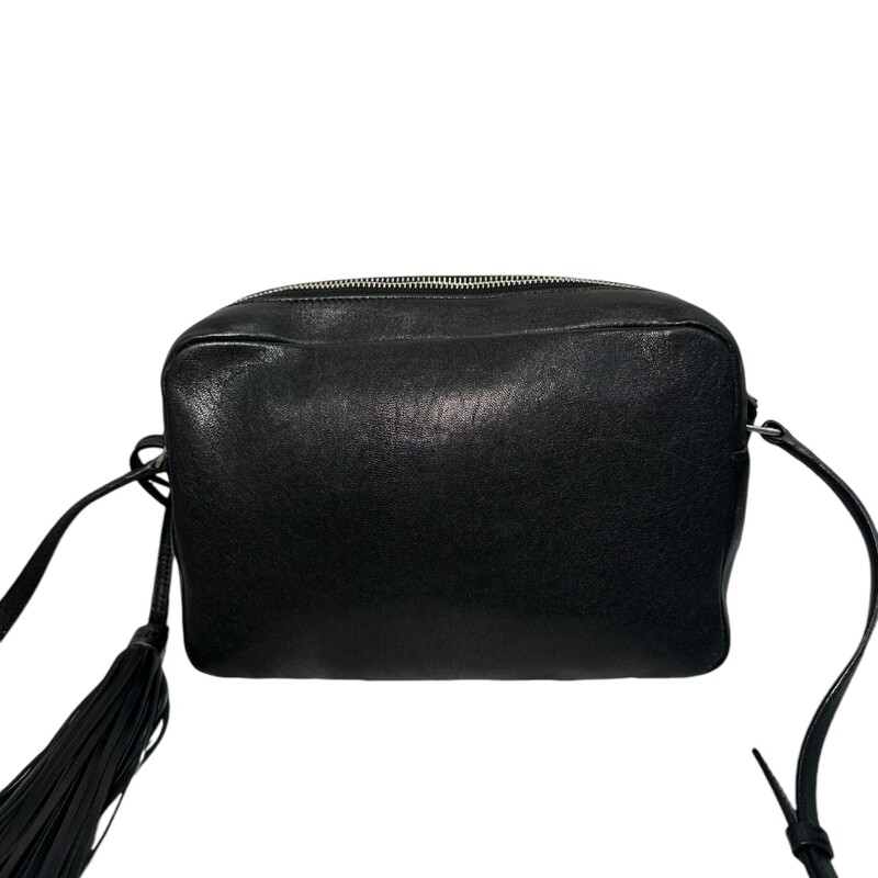 Saint Laurent Calfskin Monogram Lou Camera Bag<br />
<br />
This beautiful luxury bag is crafted of smooth lambskin leather in dark grey with silver hardware.<br />
Dimensions: 8Lx 6H<br />
Some minor scartching<br />
Removable tassel<br />
Style Code: FLY470299.1017