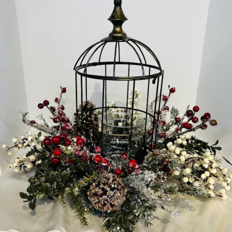 Birdcage Berry Pinecone Pine Icicles
Candle Centerpiece
Bronze Red Green White Clear
Size: 17 x 19 x 15H