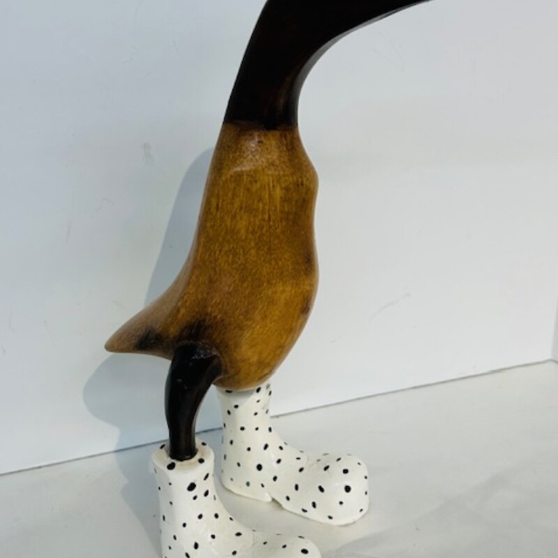 Wood Duck with Rain Boots
Brown Tan White Black
Size: 3.5 x 6 x 11H