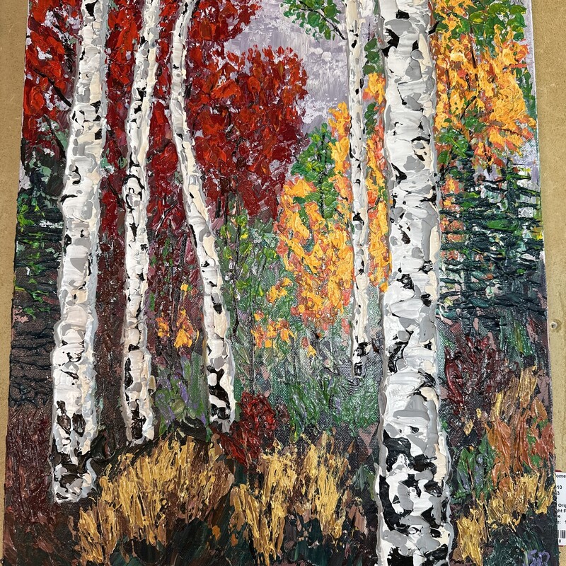 Bright Fall by Local Artist Sandie Davis

Size: 16x20

Sandie Davis has lived and worked in the Truckee/North Shore area for over 40 years. She only recently discovered the creative magic of painting. As a volunteer graphic designer she found a love for colors that began to find expression in painting wildly with acrylics. That finally got harnessed into painting lessons starting in 2022, opening up the world of lights, darks, patterns and the brilliance of God’s earth. When she picks up the palette knife she is excited and nervous to see what will appear! She is also a local musician, accompanying the Truckee Tahoe Community Chorus, playing piano for schools, community theater and churches in Truckee.