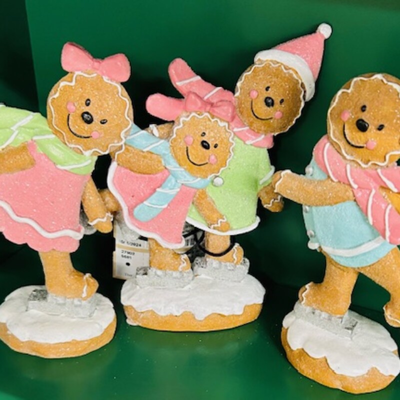 Set of 3 Glitter Gingerbread Family Skating
Brown Pink Green Blue Size: 6.5 x 7.5H