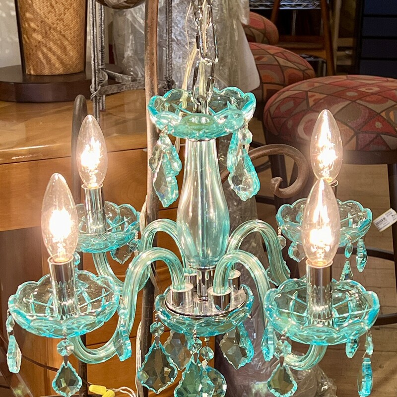 Chandelier, Clarion Crystal, Teal, Size: 16x16x13