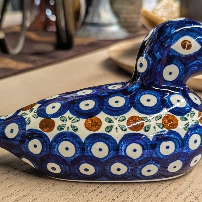 Polish Pottery Dotted Duck
Blue White Green Size: 7.5 x 3.5H