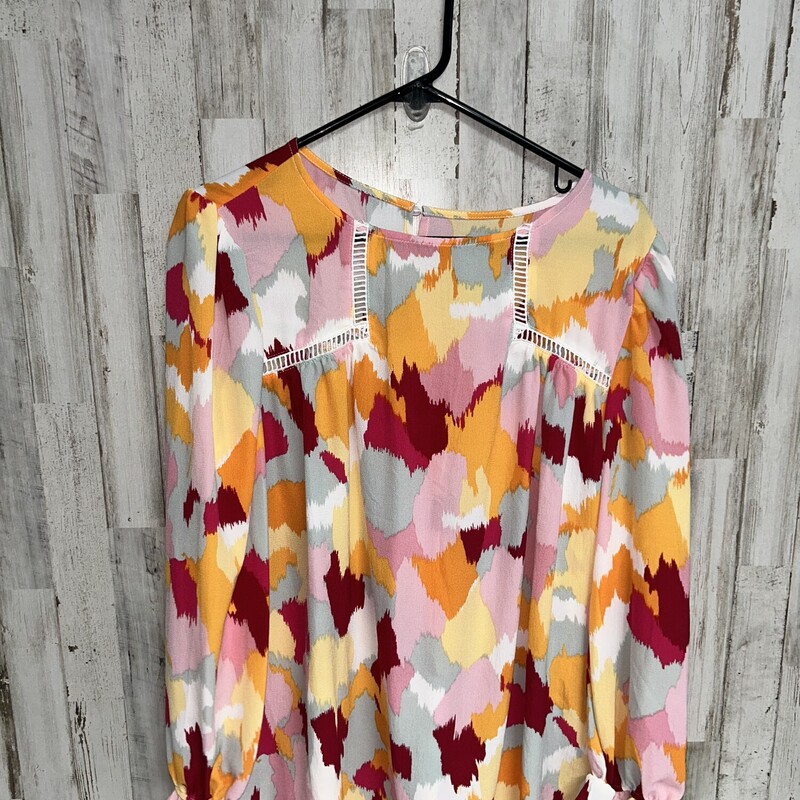 L Pink Printed Eyelit Top