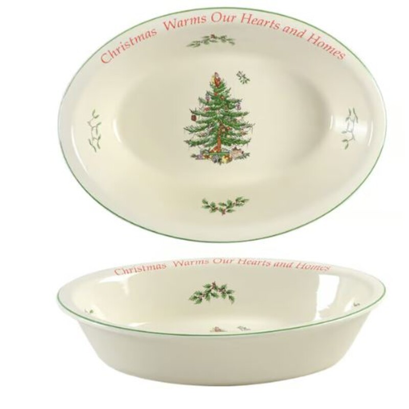 Spode Tree Sentiment Oval Dish
White, Green, Red
 Size: 12x9H