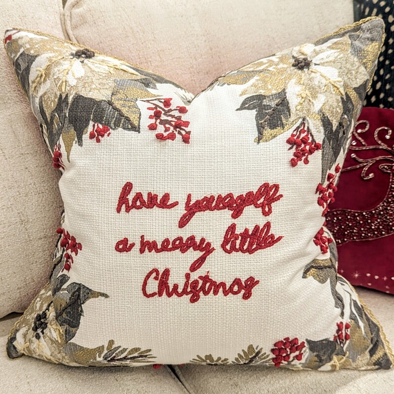 Merry Little Christmas Down Pillow
White Red Gold
Size: 21x21W