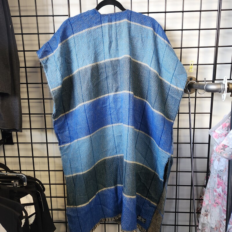 White/blue Poncho, Plaid, Size: OS