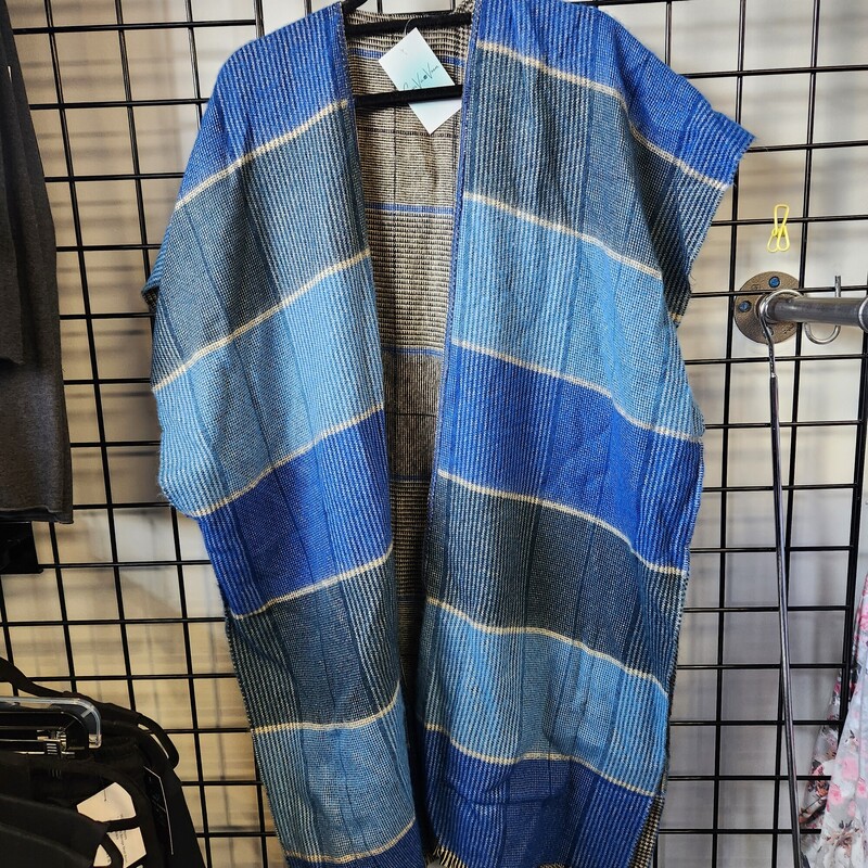 White/blue Poncho, Plaid, Size: OS