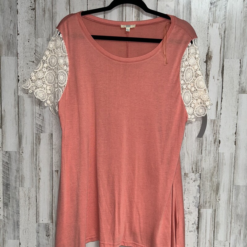 L Coral Lace Sleeve Top, Coral, Size: Ladies L