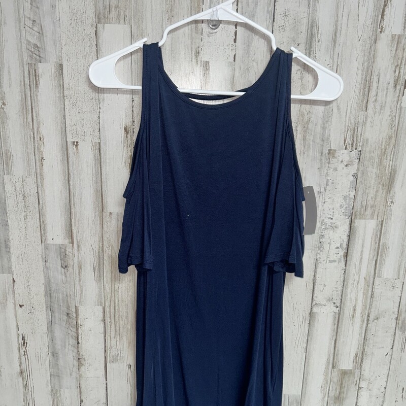 L Navy Cold Shoulder Top