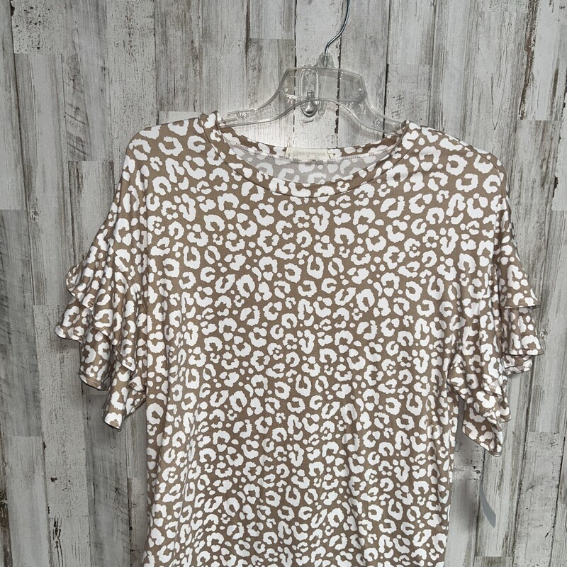 L Tan Leopard Ruffle Top