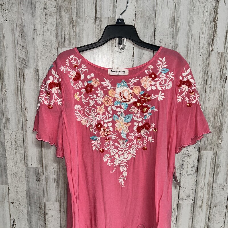 L Pink Flroal Embroider T