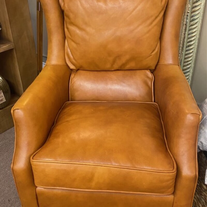 Set of 2 Arhaus Alex Leather Chairs & Ottoman<br />
Camel color leather<br />
Chair Size: 26 x 27 x 38H<br />
Seat height: 18 inches<br />
Ottoman Size: 26 x 18 x 13H