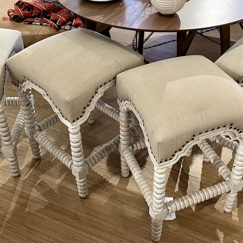 Counter Stools, Upholstered Seat,  Wood Frame, AS IS, Size: 4 Pcs