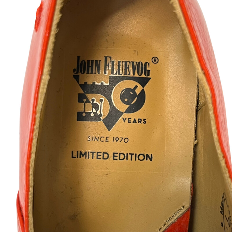 New John Fluevog Fellowship Saddle Shoes<br />
Leather with Amazing Low Heel<br />
So Darling!<br />
Color: Red<br />
Size: 7.5