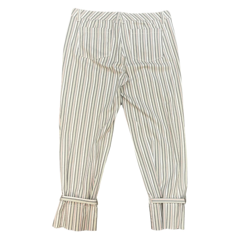 CAbi Convertible Striped Trouser<br />
Cream, Gray, Olive and Terracotta<br />
Tie Detail on Ankle<br />
Size: 16