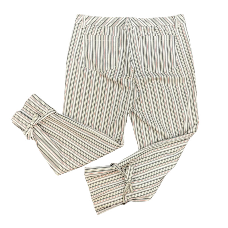 CAbi Convertible Striped Trouser<br />
Cream, Gray, Olive and Terracotta<br />
Tie Detail on Ankle<br />
Size: 16