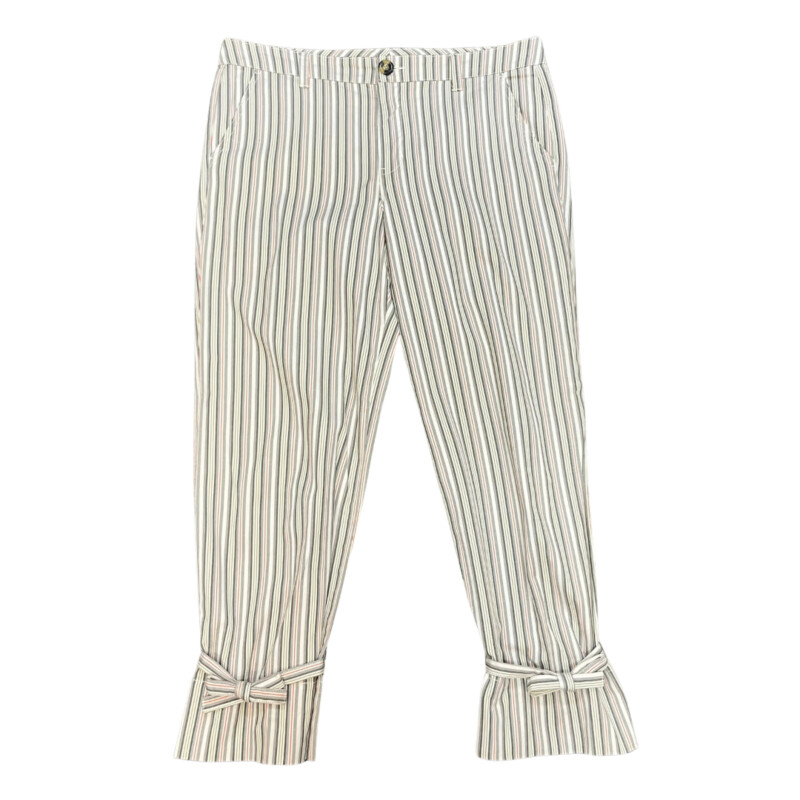 CAbi Convertible Striped Trouser<br />
Cream, Gray, Olive and Terracotta<br />
Tie Detail on Ankle<br />
Size: 16