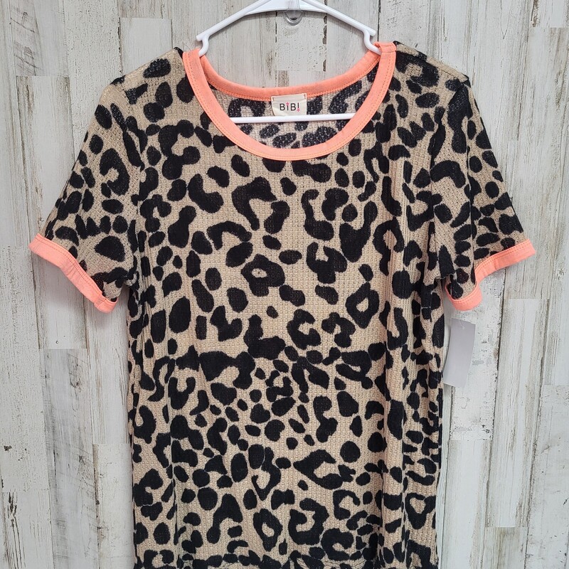 L Tan Leopard Waffle Top