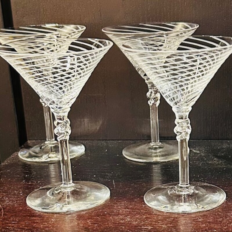 Set of 4 Vintage Etched Striped Mini Martini Glasses
Clear White
Size: 3.5 x 4.5H