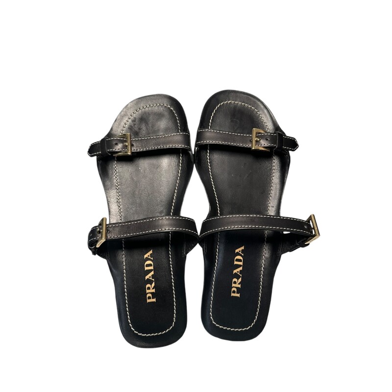 Prada Sandali Two Strap Sandal<br />
Size 40<br />
Some scratches on leather