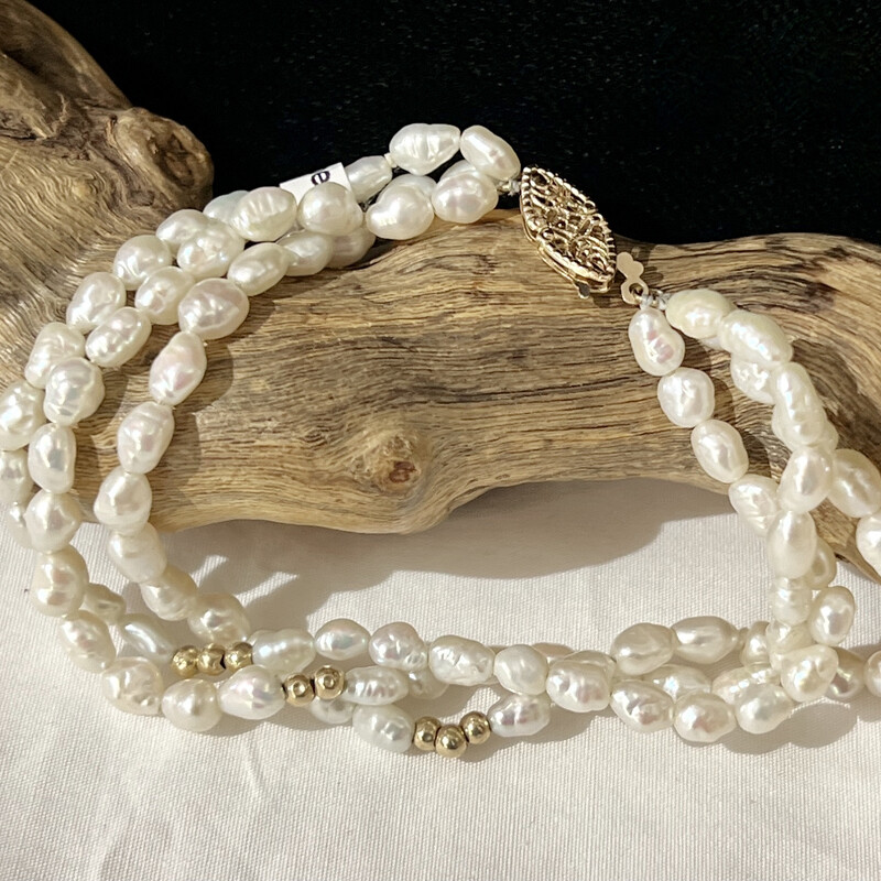 14k 3-strand strseed pearl bracelet