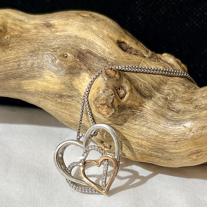 Sterling & 14k tri-gold hearts necklace