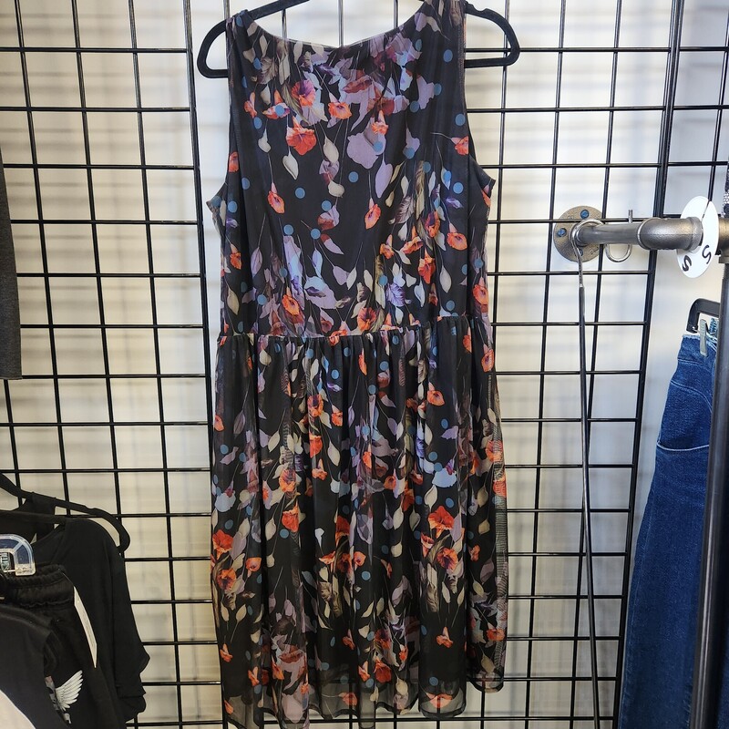 Blue Sky Floral, Black, Size: 1X