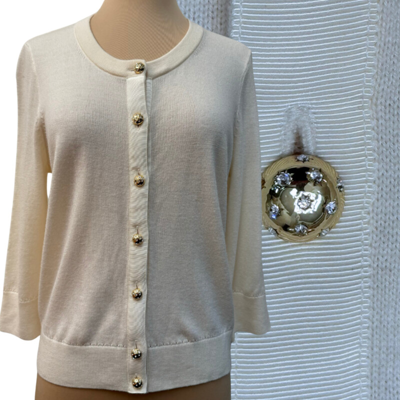 Kate Spade Wool Cardigan
Bejeweled Buttons
Ribbon Accent
3/4 Sleeve
100% Wool
Color: Cream
Size: Medium