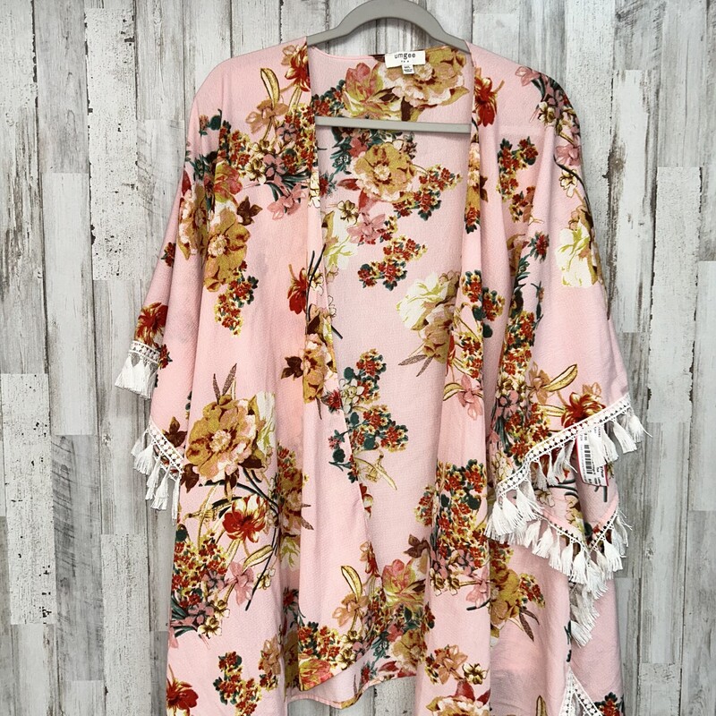 M/L Pink Floral Fringe Ki, Pink, Size: Ladies M