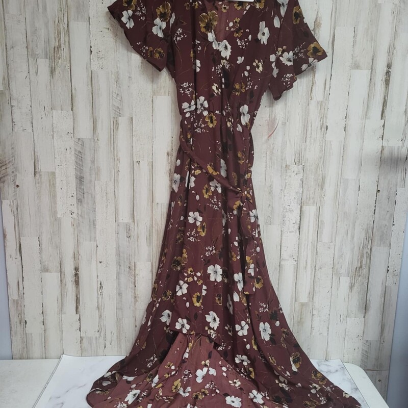 M Brown Floral Tie Dress