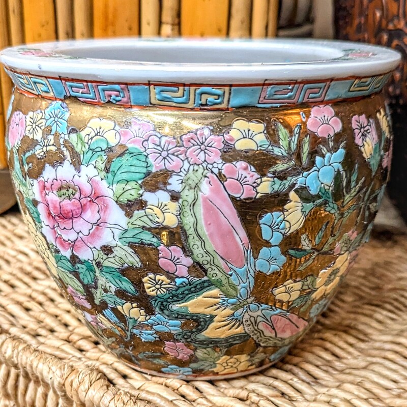 Ceramic Asian Peony Planter
Gold Pink Blue Yellow Green Size: 6.5 x 5.5H