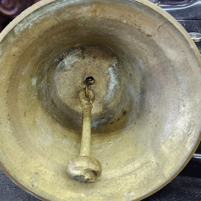 Vtg School Bell, Brass, Size: 11 In