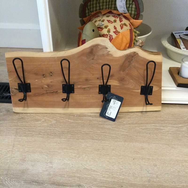 wall Mount Coat Rack
Wooden backing with black meatl hooks