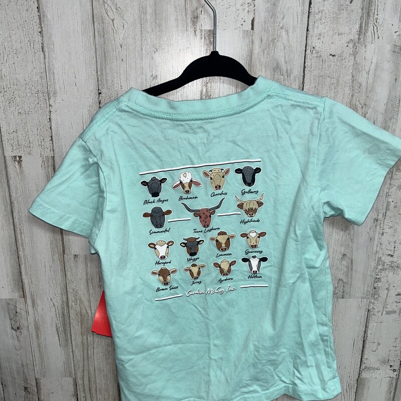 4/5 Mint Cow Pocket Tee, Green, Size: Boy 2T-4T