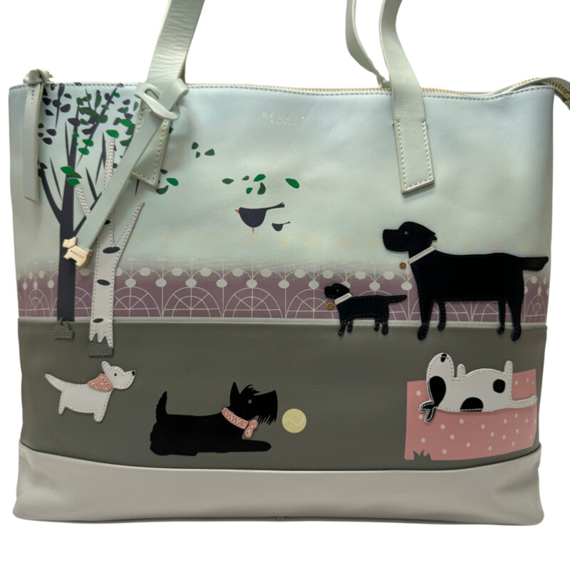 Radley London Weekend Walkies Tote<br />
Color: Mint, Cream, Black, Pink, Purple, and Green<br />
Two Inner Pockets and One Zippered Pocket<br />
Adorable!