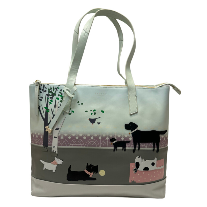 Radley London Weekend Walkies Tote<br />
Color: Mint, Cream, Black, Pink, Purple, and Green<br />
Two Inner Pockets and One Zippered Pocket<br />
Adorable!