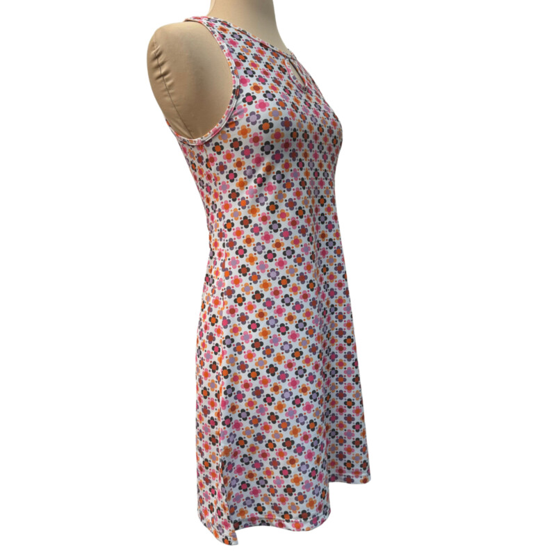 Nuu Muu Active Dress<br />
Keyhole Detail<br />
Pixie/Charmed 2012 Design<br />
White with Pink, Orange, Lavender, Red and Brown Size: Small