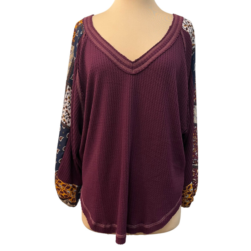 Hummingbird Boho Top<br />
From Anthropologie<br />
Waffle Texture<br />
Patchwork Design Detail<br />
Burgandy with Cream, Yellow, Navy and White<br />
Size: Large