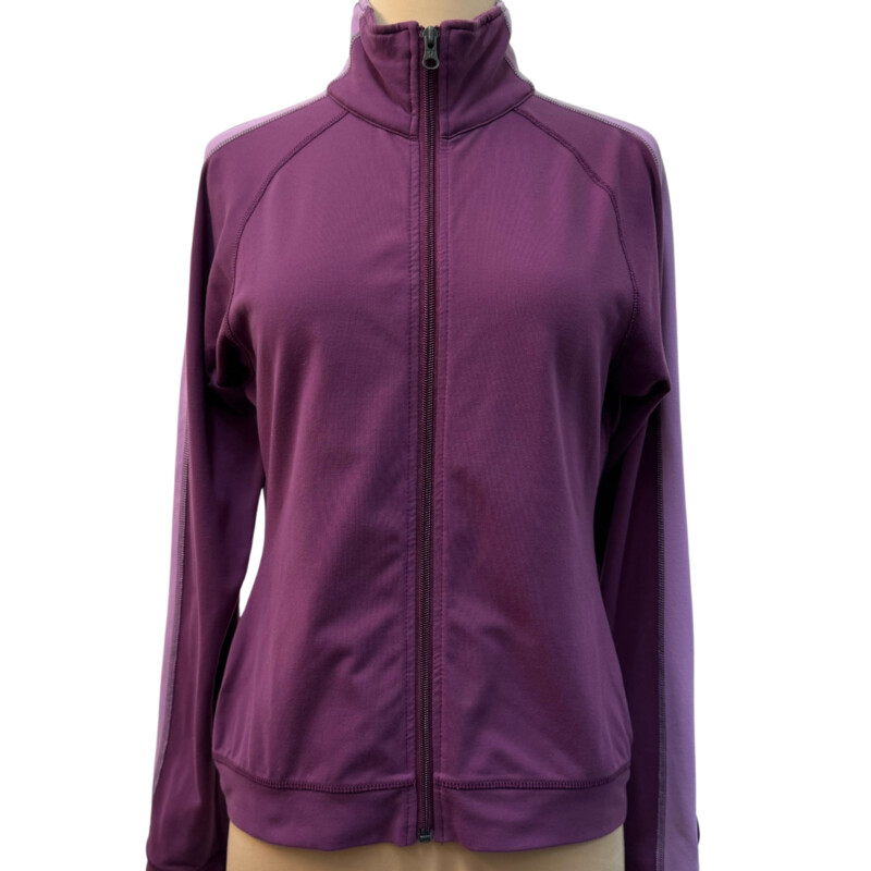 Lululemon Zip Jacket<br />
Colorblock Design<br />
Zipper Pocket on Sleeve<br />
Lavender and Lilac<br />
Size: Medium