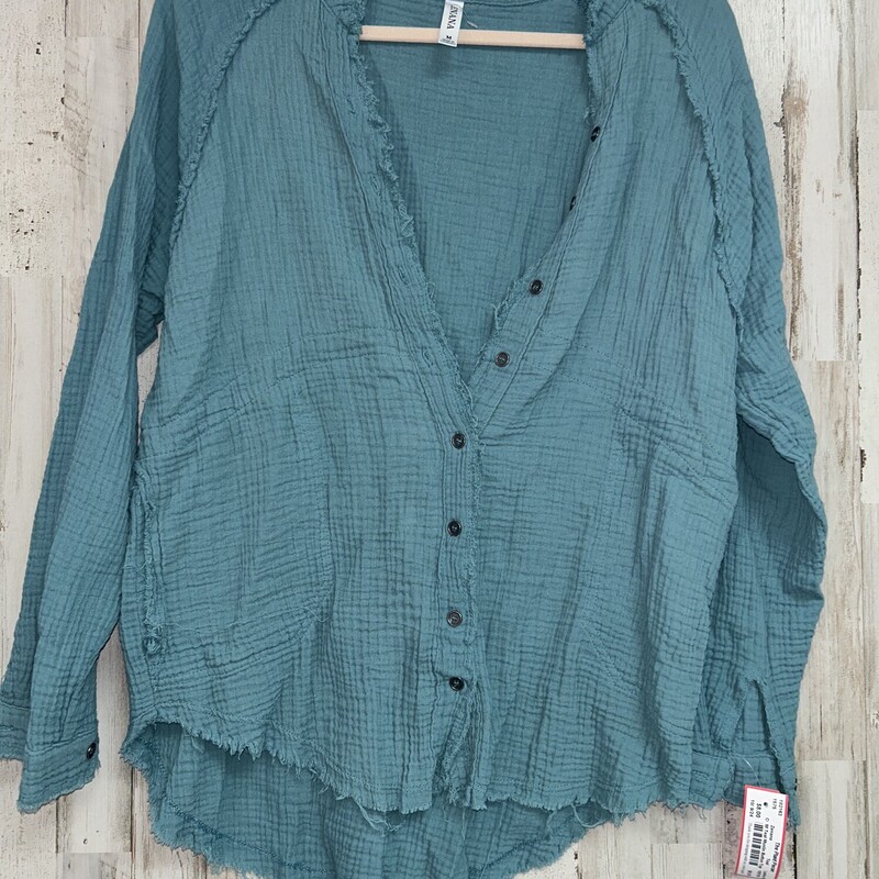 M Teal Muslin Button Top