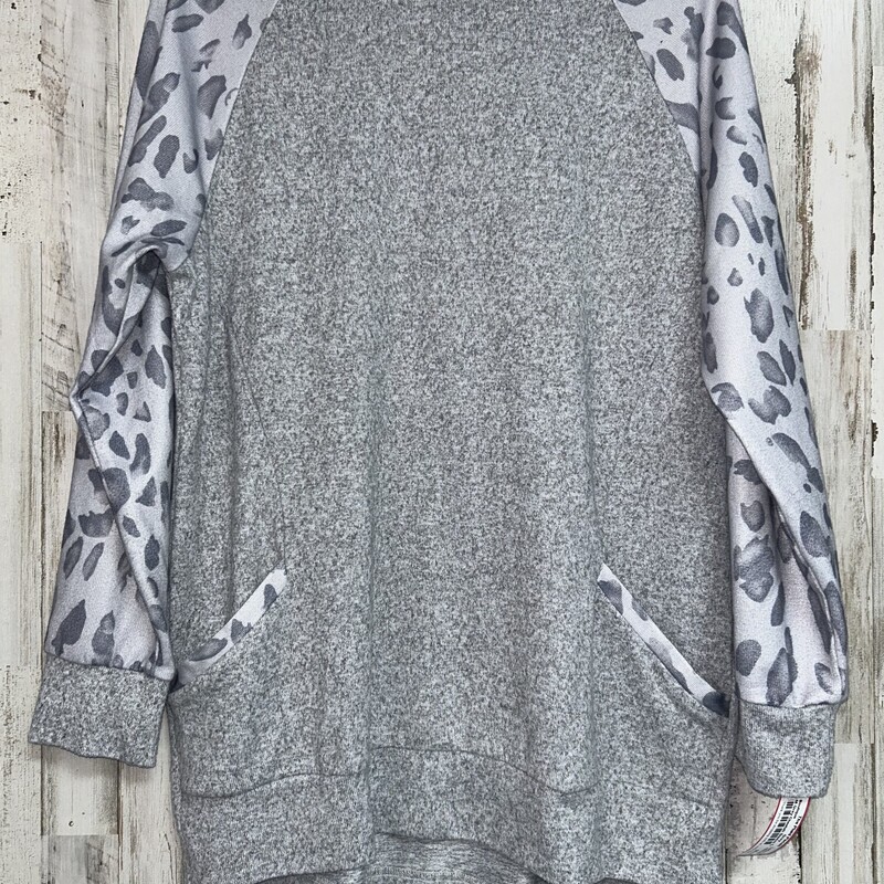 M Grey Cheetah Sleeve Top, Grey, Size: Ladies M