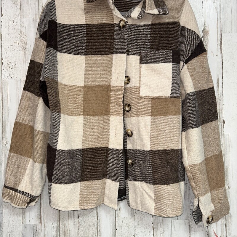 M Brown Plaid Shacket, Brown, Size: Ladies M