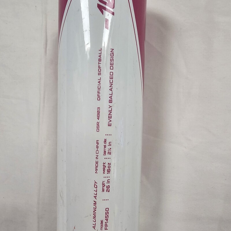 Easton FS50Fastpitch Softball Bat,<br />
Alloy<br />
Drop 10  (-10)<br />
Size: 26in 16oz<br />
Pre-owned