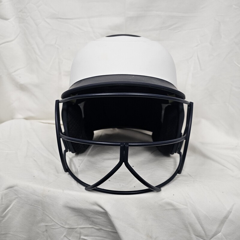 Boombah Defcon softball batting helmet with mask, Navy & White, Size: 7-7 3/4<br />
Pre-owned