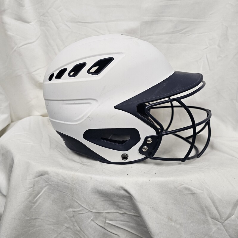 Boombah Defcon softball batting helmet with mask, Navy & White, Size: 7-7 3/4<br />
Pre-owned